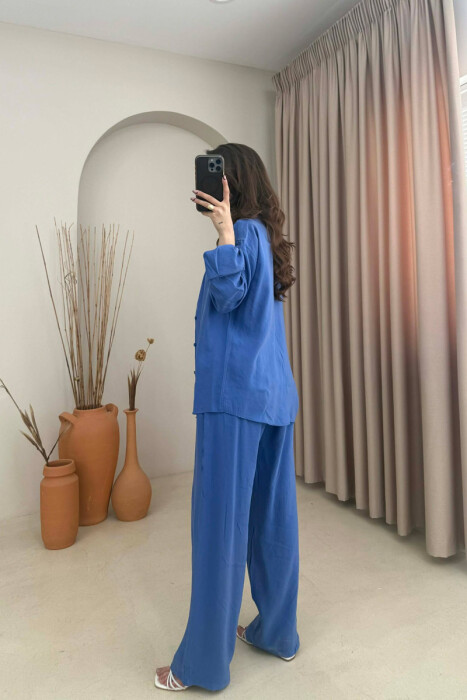 SET NJE NGJYRESH KEMISHE + PANTALLONA PER FEMRA NE NGJYRE BLU - 4