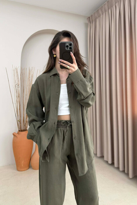 SET NJE NGJYRESH KEMISHE + PANTALLONA PER FEMRA NE NGJYRE JESHILE TE ERRET - 2