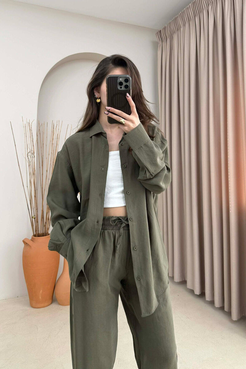 SET NJE NGJYRESH KEMISHE + PANTALLONA PER FEMRA NE NGJYRE JESHILE TE ERRET - 2