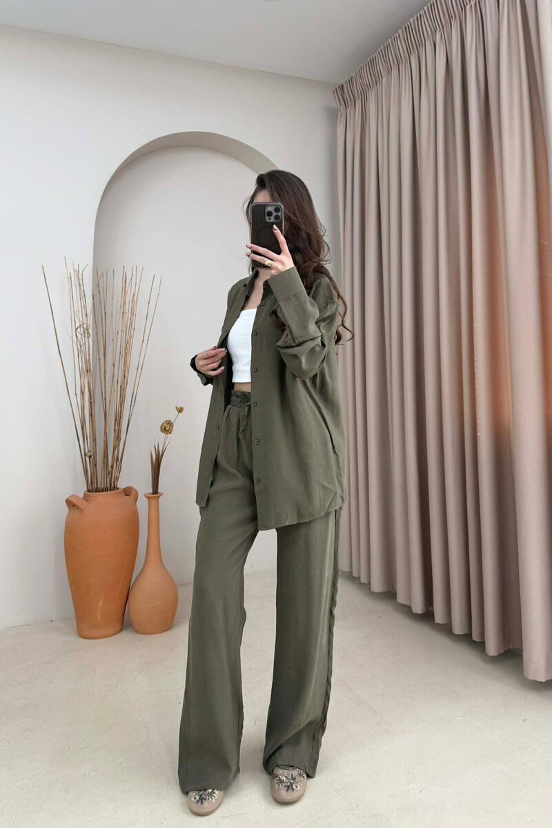 SET NJE NGJYRESH KEMISHE + PANTALLONA PER FEMRA NE NGJYRE JESHILE TE ERRET - 3