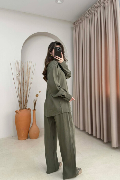 SET NJE NGJYRESH KEMISHE + PANTALLONA PER FEMRA NE NGJYRE JESHILE TE ERRET - 4