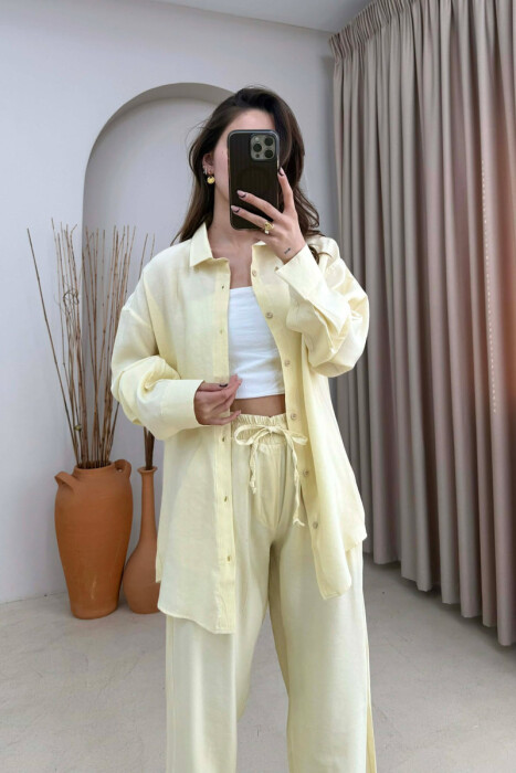 SET NJE NGJYRESH KEMISHE + PANTALLONA PER FEMRA NE NGJYRE LIMON - 3