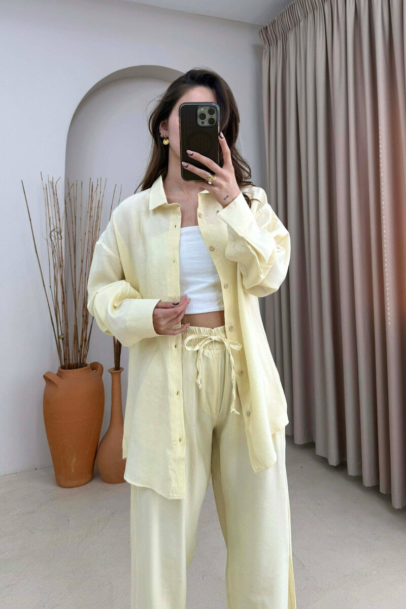 SET NJE NGJYRESH KEMISHE + PANTALLONA PER FEMRA NE NGJYRE LIMON - 3