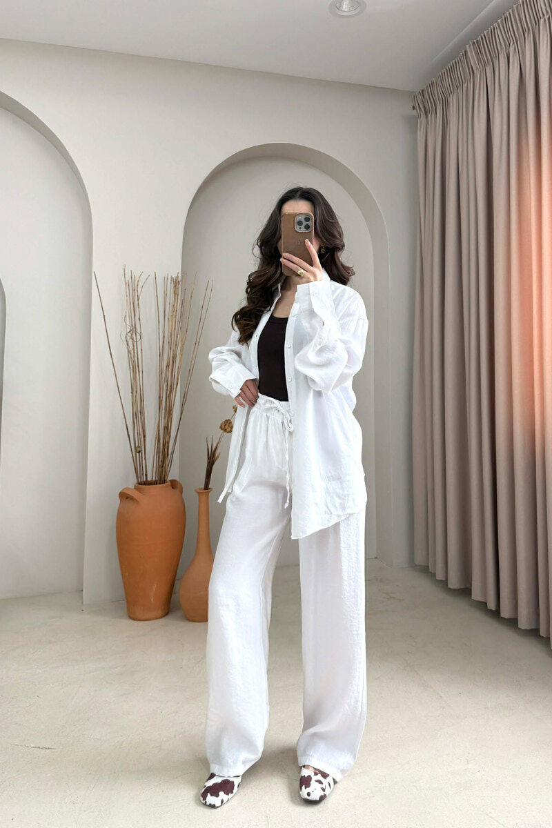 SET NJE NGJYRESH KEMISHE + PANTALLONA PER FEMRA NE NGJYRE TE BARDHE - 1