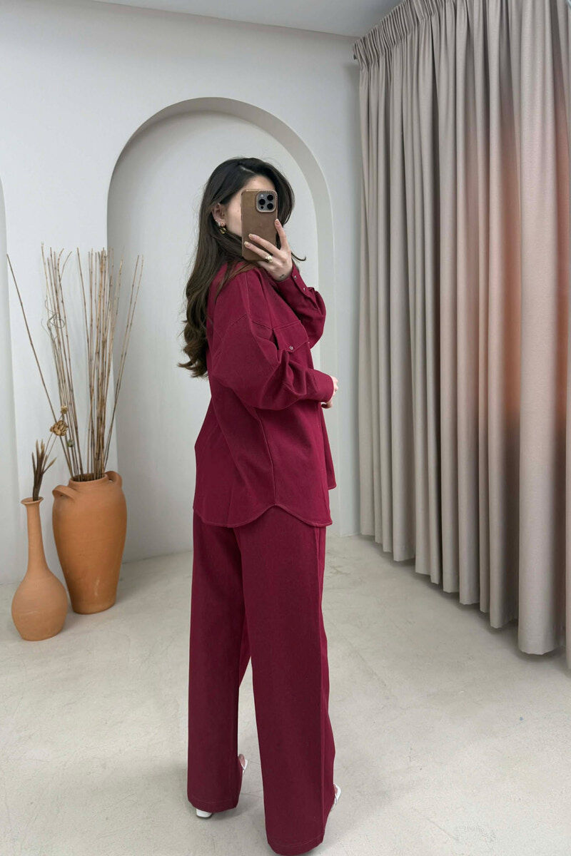 SET NJE NGJYRESH KEMISHE + PANTALLONA PER FEMRA NE NGJYRE VISHNJE - 4