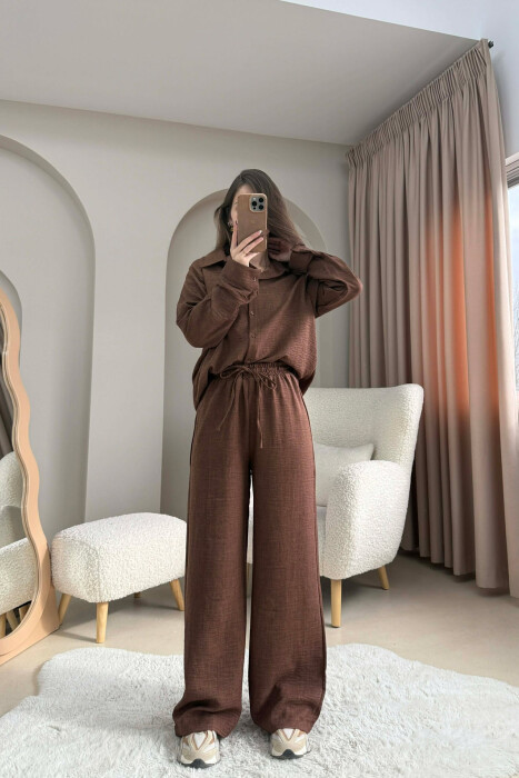 SET NJE NGJYRESH KEMISHE+PANTALLONA PER FEMRA NE NGJYRE KAFE - 4