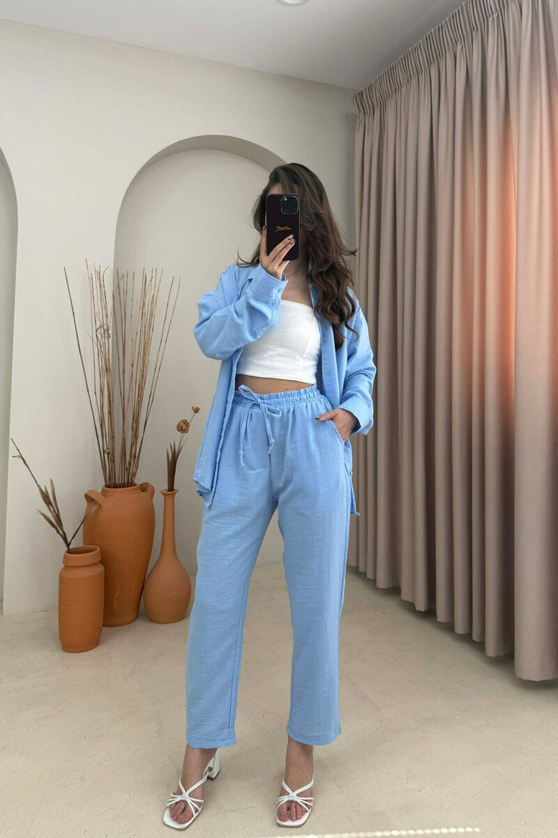 SET NJE NGJYRESH KEMISHE + PANTALLONA ME LIDHESE PER FEMRA NE NGJYRE BLU TE ZBARDHUR - 3