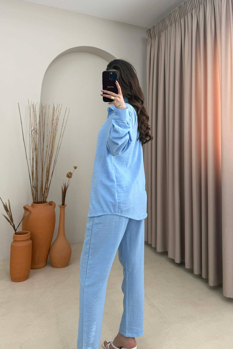 SET NJE NGJYRESH KEMISHE + PANTALLONA ME LIDHESE PER FEMRA NE NGJYRE BLU TE ZBARDHUR - 4