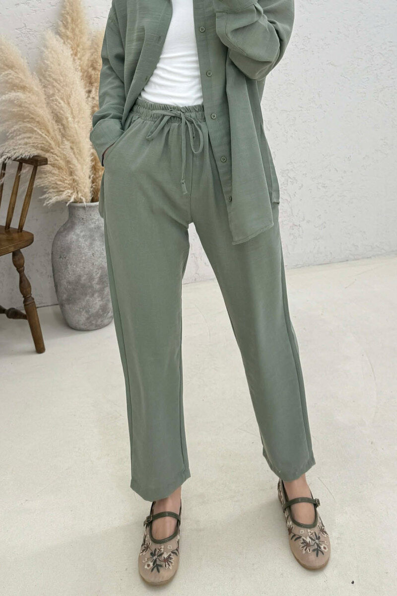 SET NJE NGJYRESH KEMISHE + PANTALLONA ME LIDHESE PER FEMRA NE NGJYRE JESHILE - 2