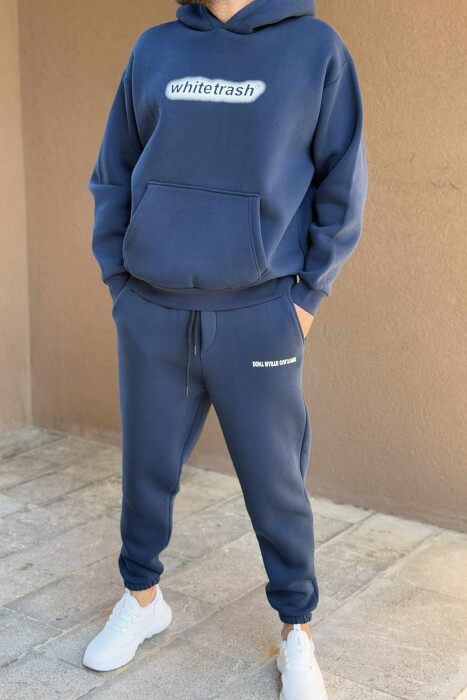 SET NJË NGJYRËSH ME PUSH HOODIE+TUTA PËR MESHKUJ NË NGJYRË BLU TË ERRËT - 1