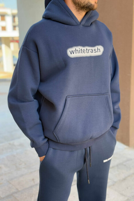 SET NJË NGJYRËSH ME PUSH HOODIE+TUTA PËR MESHKUJ NË NGJYRË BLU TË ERRËT - 2