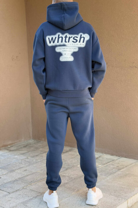 SET NJË NGJYRËSH ME PUSH HOODIE+TUTA PËR MESHKUJ NË NGJYRË BLU TË ERRËT - 5