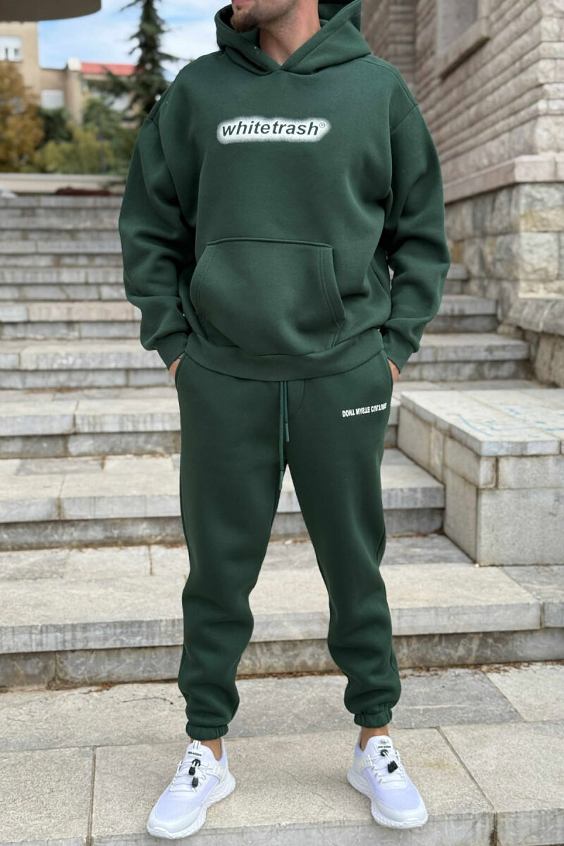 SET NJË NGJYRËSH ME PUSH HOODIE+TUTA PËR MESHKUJ NË NGJYRË JESHILE - 1