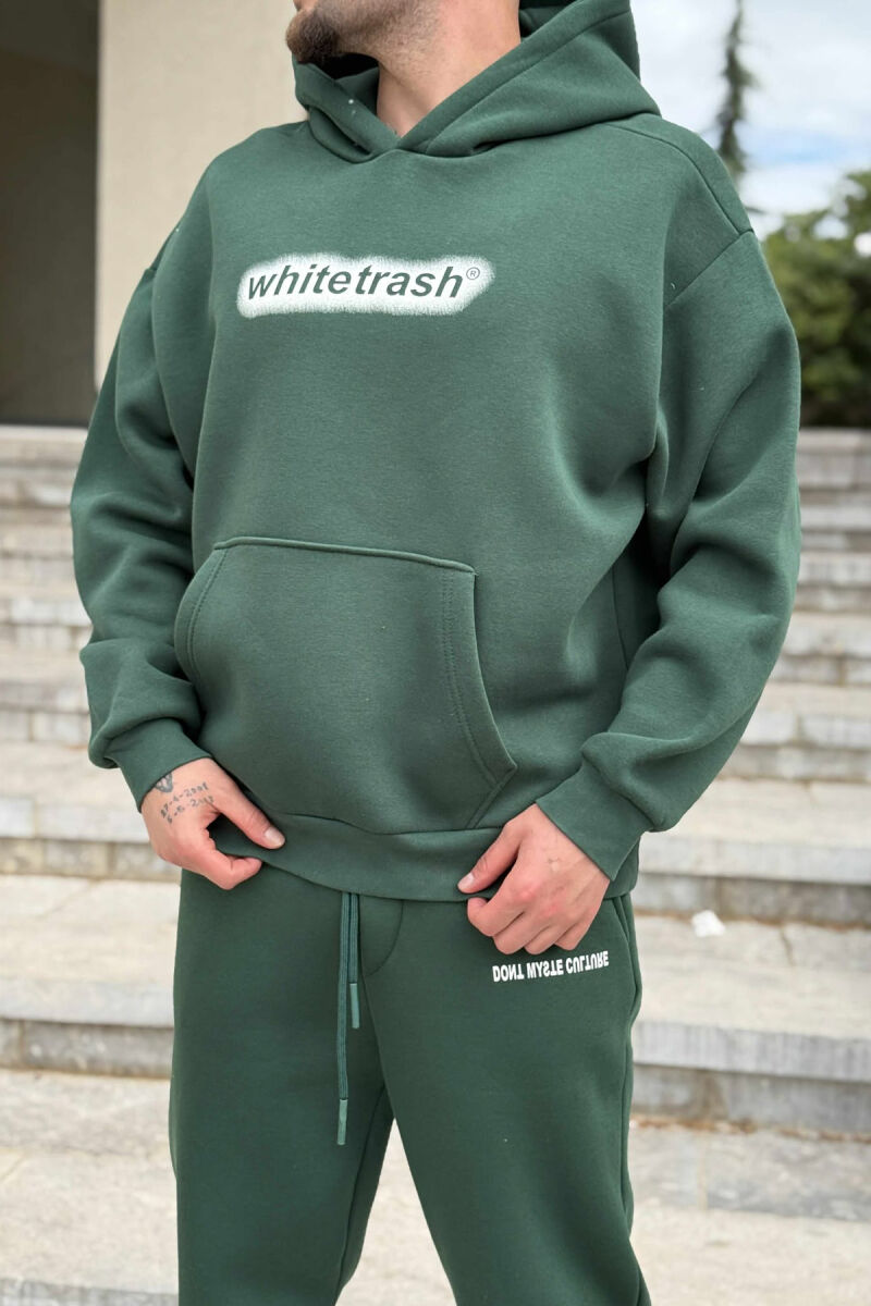 SET NJË NGJYRËSH ME PUSH HOODIE+TUTA PËR MESHKUJ NË NGJYRË JESHILE - 2
