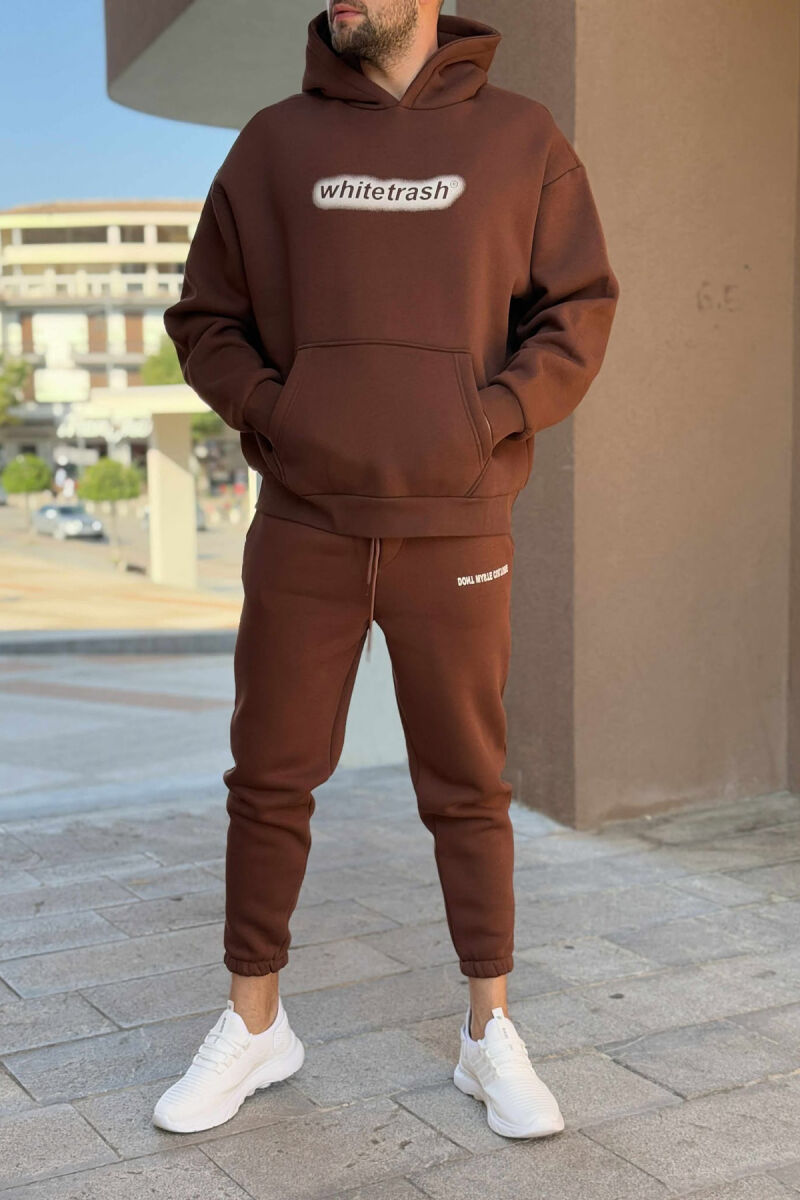 SET NJË NGJYRËSH ME PUSH HOODIE+TUTA PËR MESHKUJ NË NGJYRË KAFE - 1