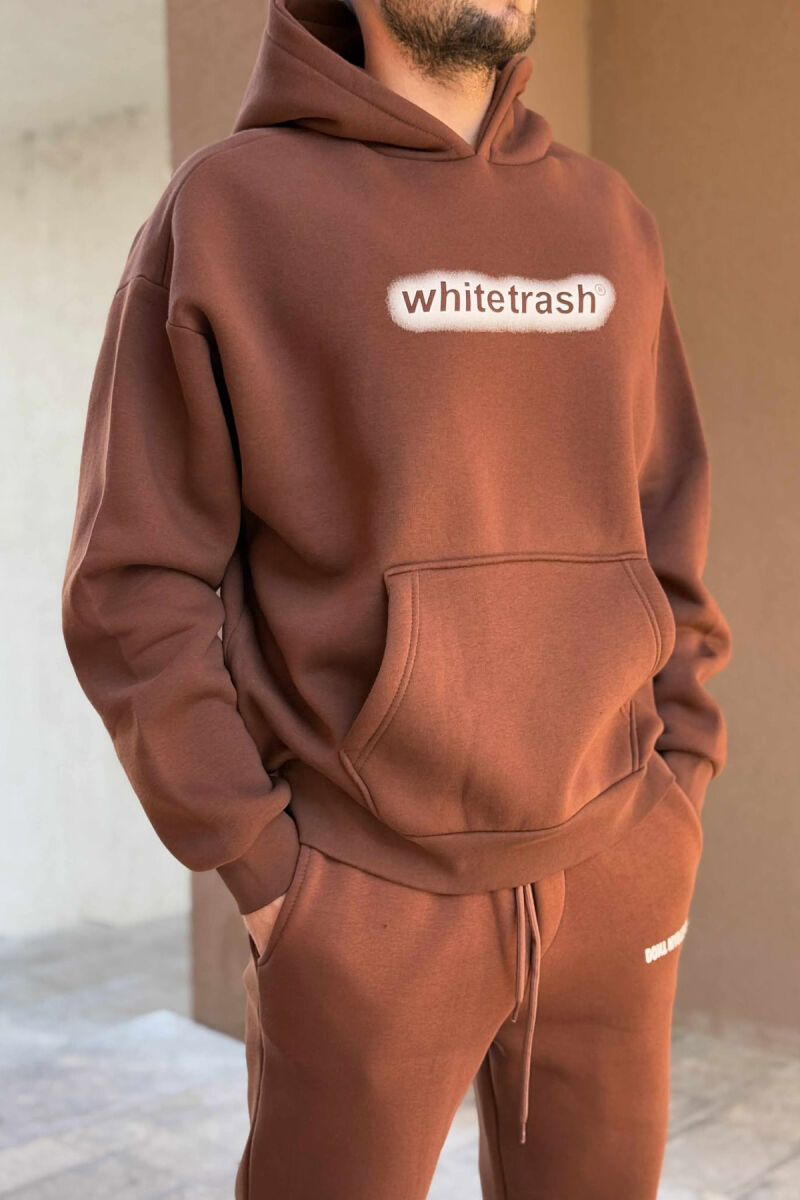 SET NJË NGJYRËSH ME PUSH HOODIE+TUTA PËR MESHKUJ NË NGJYRË KAFE - 2