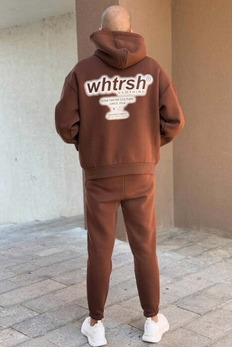 SET NJË NGJYRËSH ME PUSH HOODIE+TUTA PËR MESHKUJ NË NGJYRË KAFE - 5