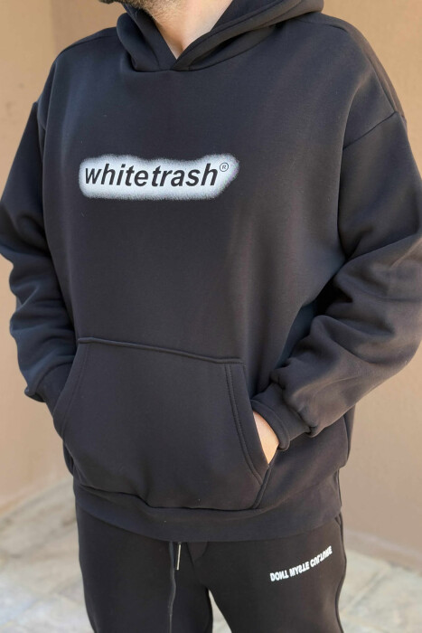 SET NJË NGJYRËSH ME PUSH HOODIE+TUTA PËR MESHKUJ NË NGJYRË TË ZEZË - 3