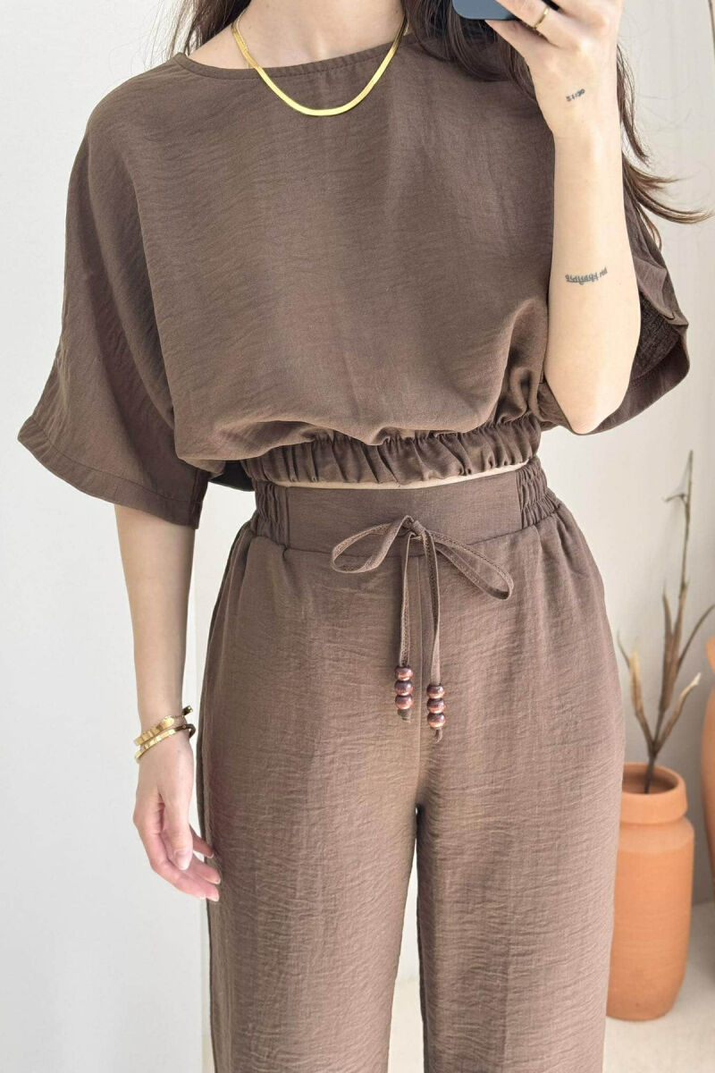 SET NJË NGJYRËSH CROP+PANTALLONA PËR FEMRA NË NGJYRË KAFE - 2