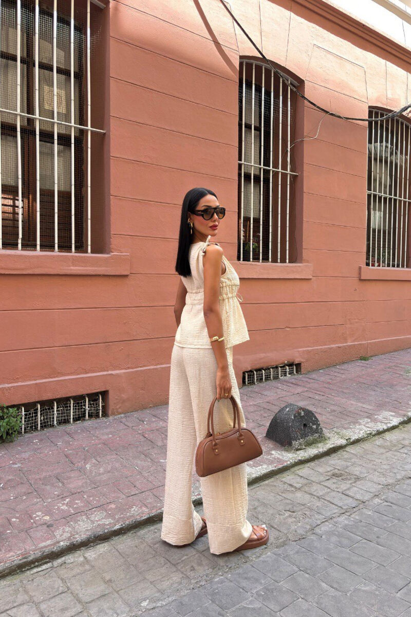 SET NJË NGJYRËSH KANATIERE+PANTALLONA PËR FEMRA NË NGJYRË BEZHË - 4