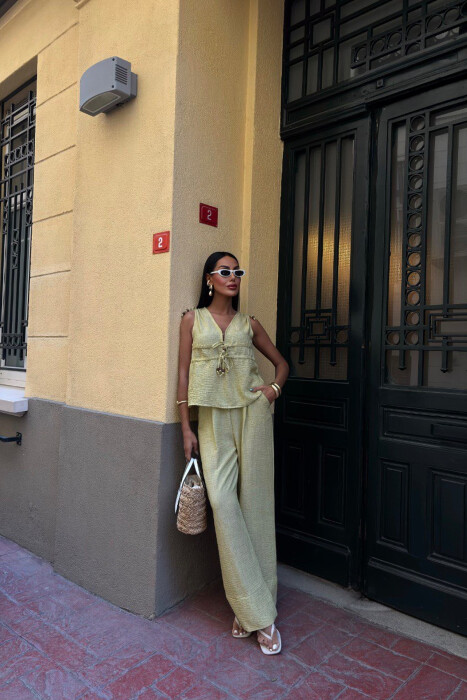 SET NJË NGJYRËSH KANATIERE+PANTALLONA PËR FEMRA NË NGJYRË JESHILE E ZBARDHUR - 3