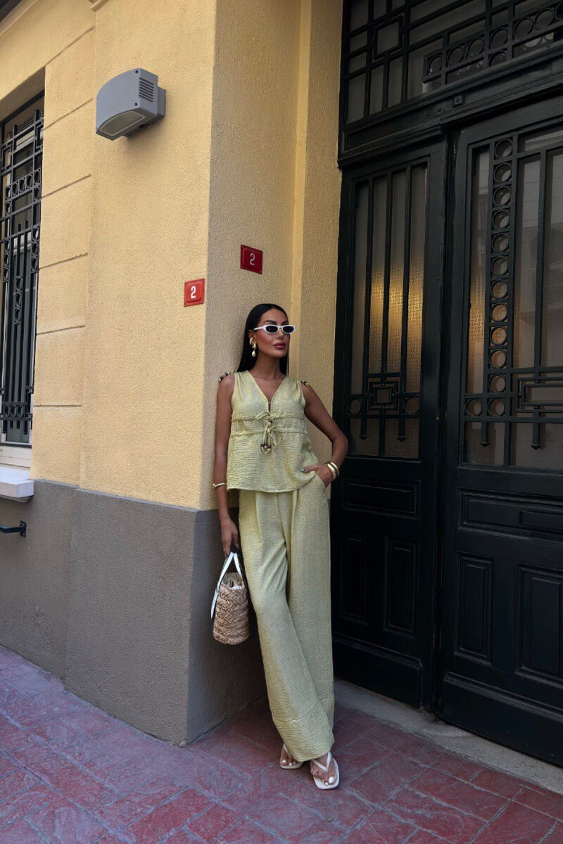 SET NJË NGJYRËSH KANATIERE+PANTALLONA PËR FEMRA NË NGJYRË JESHILE E ZBARDHUR - 3