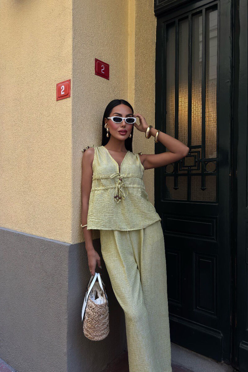 SET NJË NGJYRËSH KANATIERE+PANTALLONA PËR FEMRA NË NGJYRË JESHILE E ZBARDHUR - 4