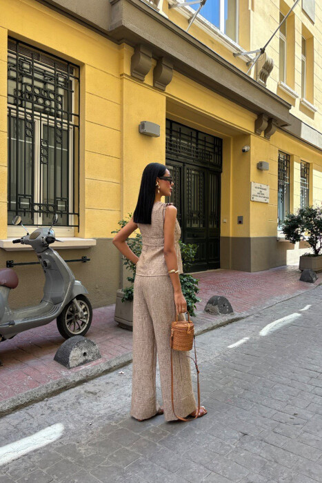 SET NJË NGJYRËSH KANATIERE+PANTALLONA PËR FEMRA NË NGJYRË KAFE E ZBARDHUR - 2