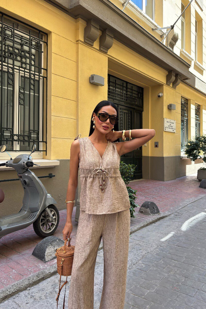 SET NJË NGJYRËSH KANATIERE+PANTALLONA PËR FEMRA NË NGJYRË KAFE E ZBARDHUR - 5