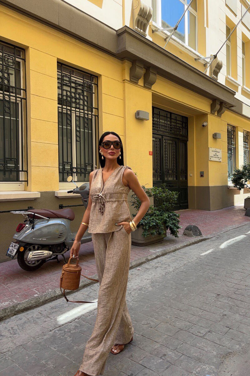 SET NJË NGJYRËSH KANATIERE+PANTALLONA PËR FEMRA NË NGJYRË KAFE E ZBARDHUR - 6