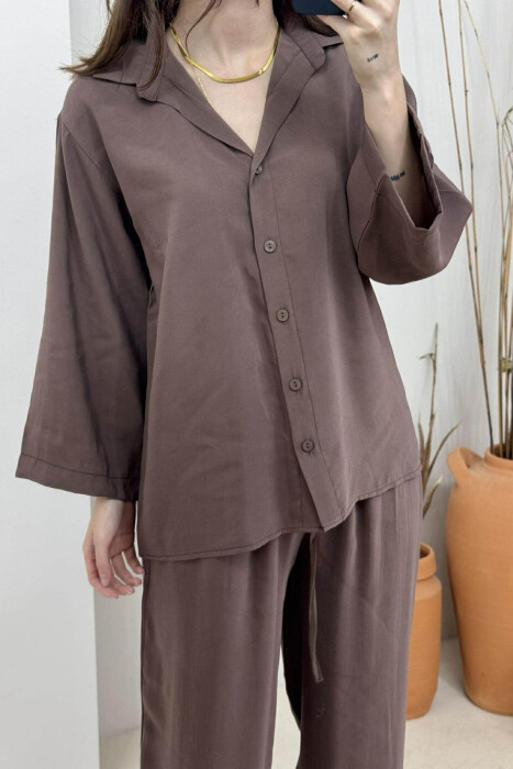 SET NJË NGJYRËSH KËMISHË+PANTALLONA PËR FEMRA NË NGJYRË KAFE - 3