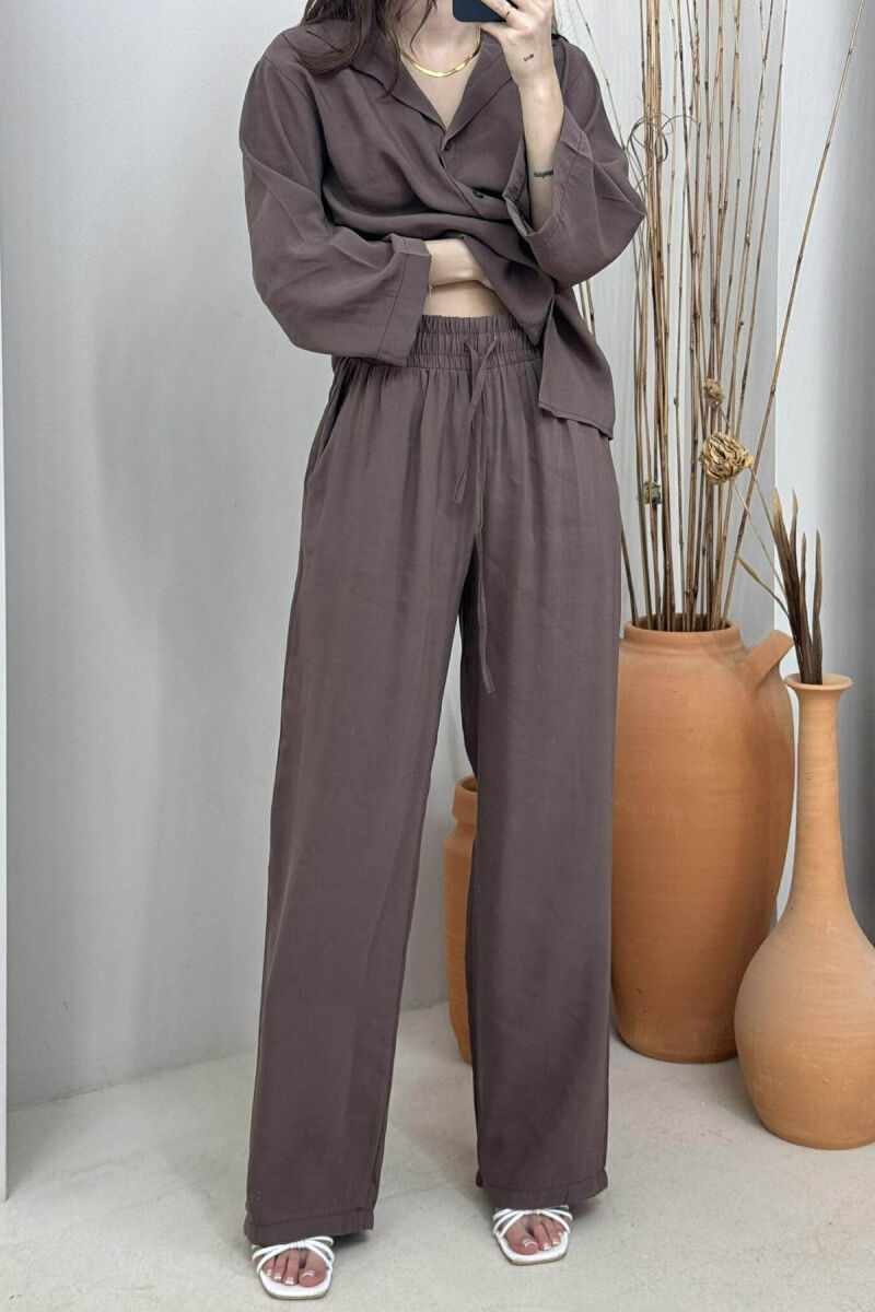 SET NJË NGJYRËSH KËMISHË+PANTALLONA PËR FEMRA NË NGJYRË KAFE - 4