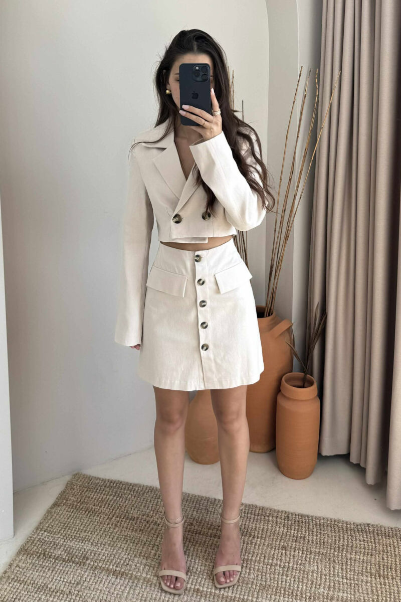 SET NJË NGJYRËSH XHAKETË+FUND PËR FEMRA NË NGJYRË KREM - 2