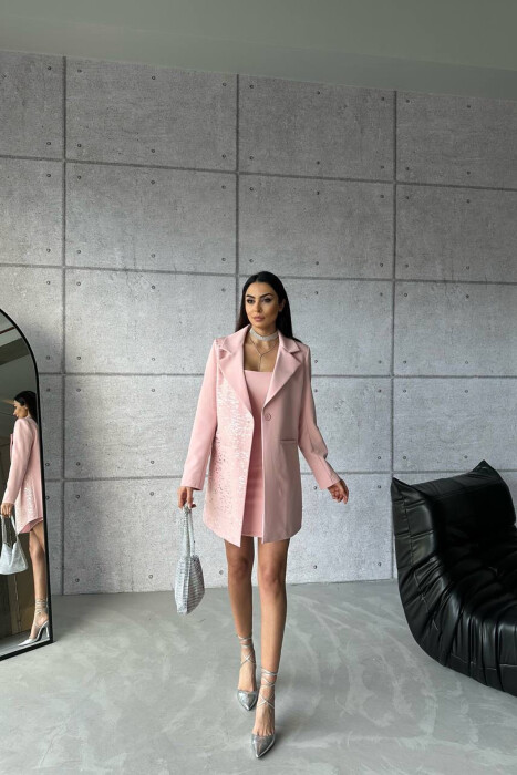 SET NJË NGJYRËSH FUSTAN+XHAKETË PËR FEMRA NË NGJYRË ROZË - 1