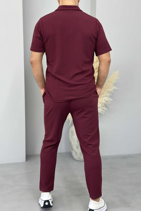 SET NJË NGJYRËSH T-SHIRT+PANTALLONA PËR MESHKUJ NË NGJYRËN VISHNJË - 4