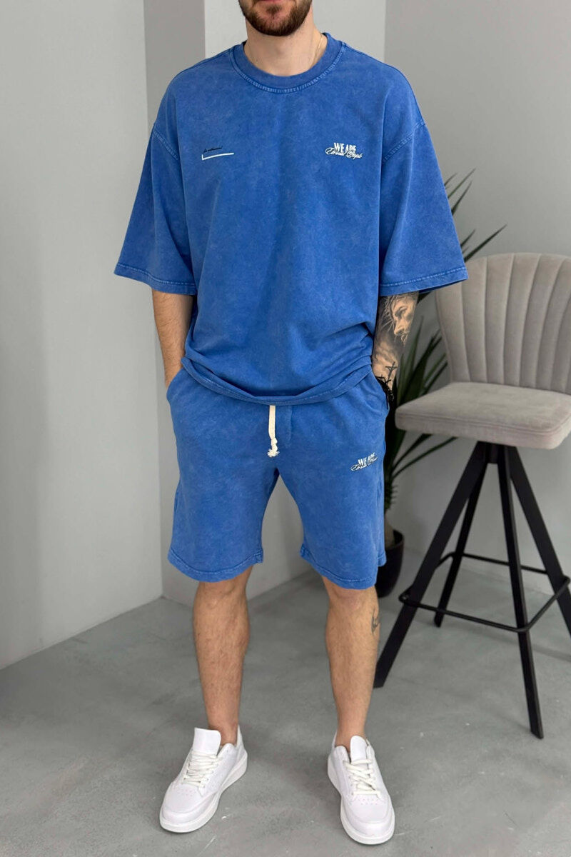 SET NJE NGJYRESH T-SHIRT ME SHKRIME + TUTA TE SHKURTRA PER MESHKUJ NE NGJYRE BLU - 3