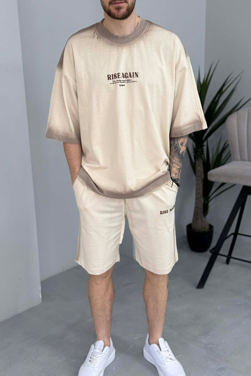 SET NJE NGJYRESH T-SHIRT + TUTA TE SHKURTRA PER MESHKUJ NE NGJYRE BEZHE - 2