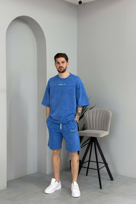 SET NJE NGJYRESH T-SHIRT + TUTA TE SHKURTRA PER MESHKUJ NE NGJYRE BLU - 1