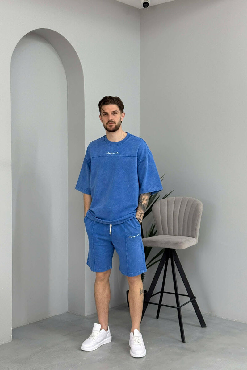 SET NJE NGJYRESH T-SHIRT + TUTA TE SHKURTRA PER MESHKUJ NE NGJYRE BLU - 1