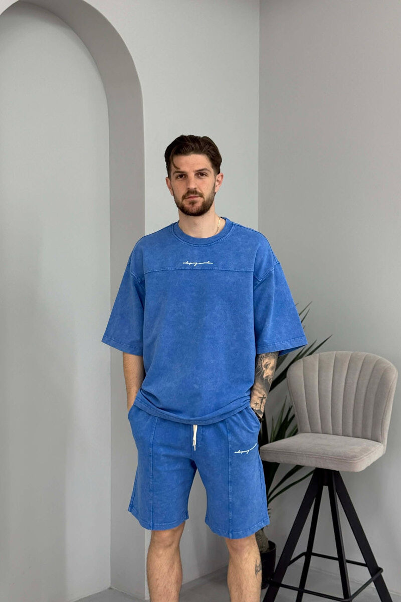 SET NJE NGJYRESH T-SHIRT + TUTA TE SHKURTRA PER MESHKUJ NE NGJYRE BLU - 2