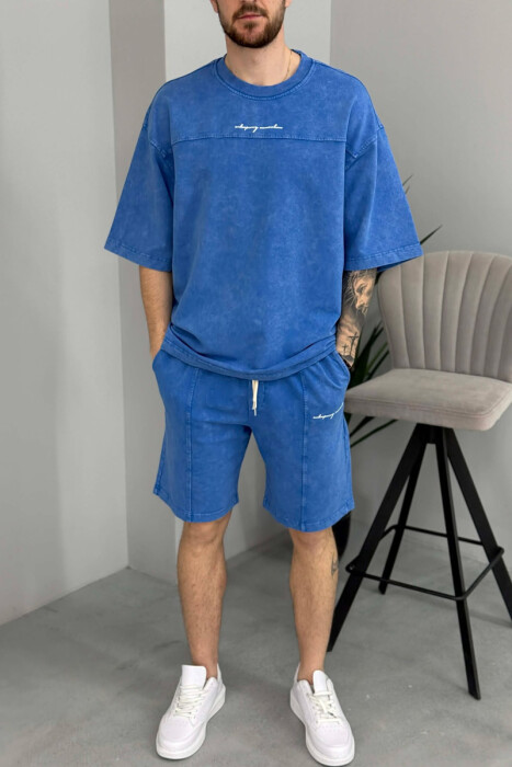 SET NJE NGJYRESH T-SHIRT + TUTA TE SHKURTRA PER MESHKUJ NE NGJYRE BLU - 3