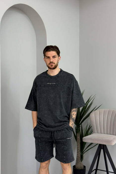 SET NJE NGJYRESH T-SHIRT + TUTA TE SHKURTRA PER MESHKUJ NE NGJYRE GRI TE ERRET - 2