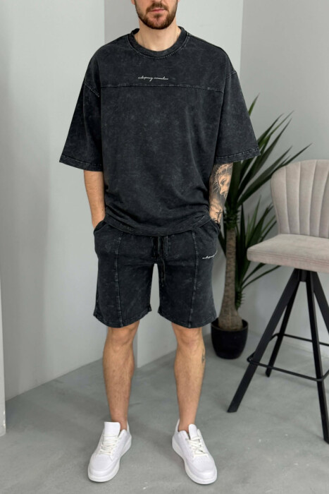 SET NJE NGJYRESH T-SHIRT + TUTA TE SHKURTRA PER MESHKUJ NE NGJYRE GRI TE ERRET - 3