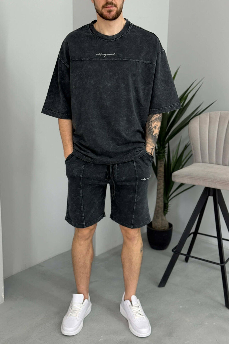 SET NJE NGJYRESH T-SHIRT + TUTA TE SHKURTRA PER MESHKUJ NE NGJYRE GRI TE ERRET - 3