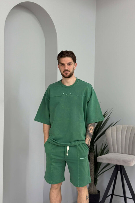 SET NJE NGJYRESH T-SHIRT + TUTA TE SHKURTRA PER MESHKUJ NE NGJYRE JESHILE - 2