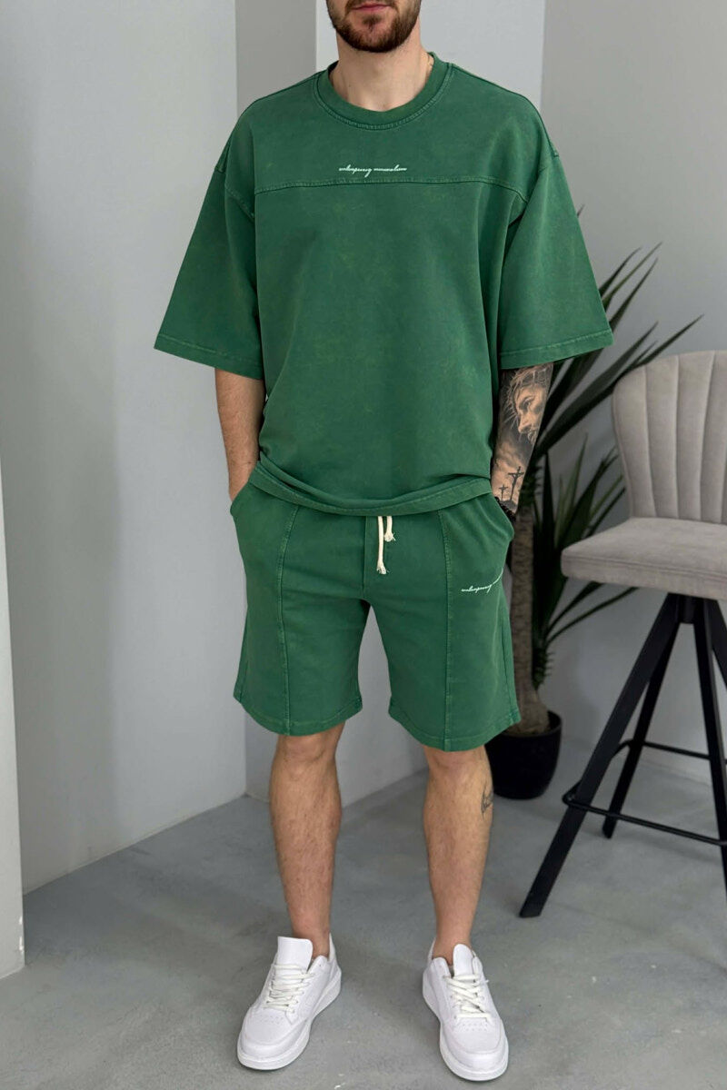 SET NJE NGJYRESH T-SHIRT + TUTA TE SHKURTRA PER MESHKUJ NE NGJYRE JESHILE - 3