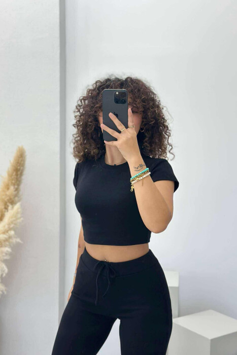 SET NJË NGJYRËSH T-SHIRT+PANTALLONA PËR FEMRA NË NGJYRËN E ZEZË - 3