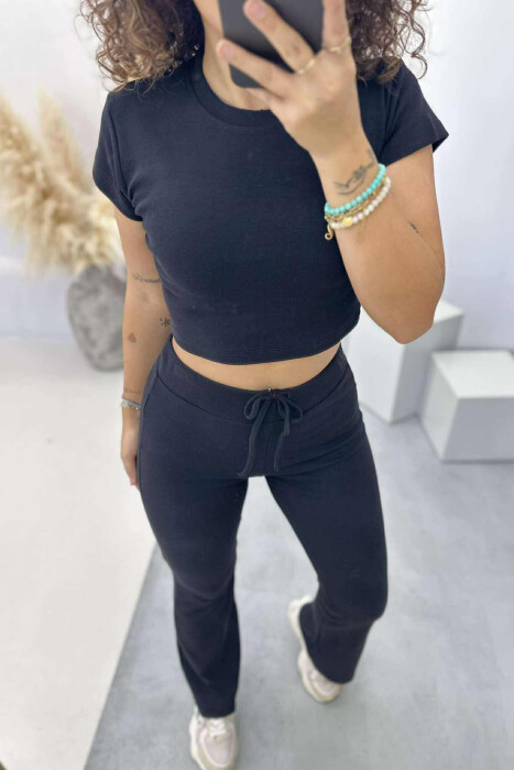 SET NJË NGJYRËSH T-SHIRT+PANTALLONA PËR FEMRA NË NGJYRËN E ZEZË - 4