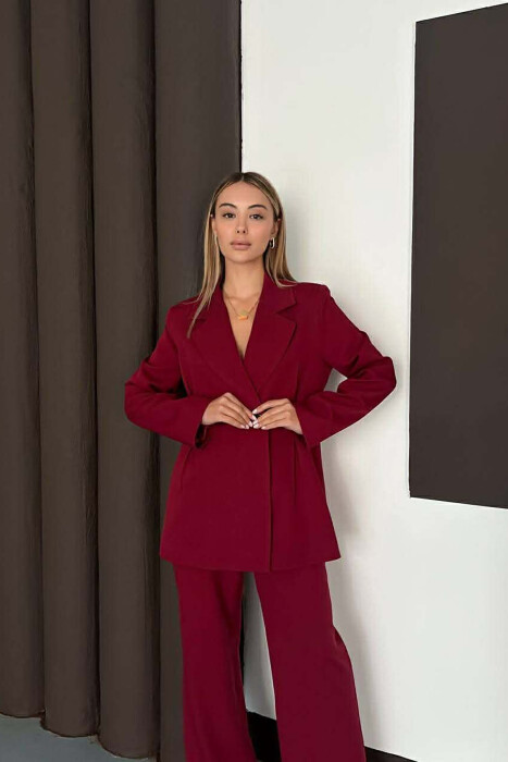 SET NJE NGJYRESH XHAKETE E THJESHTE +PANTALLONA TE GJERA PER FEMRA NE NGJYRE VISHNJE - 7