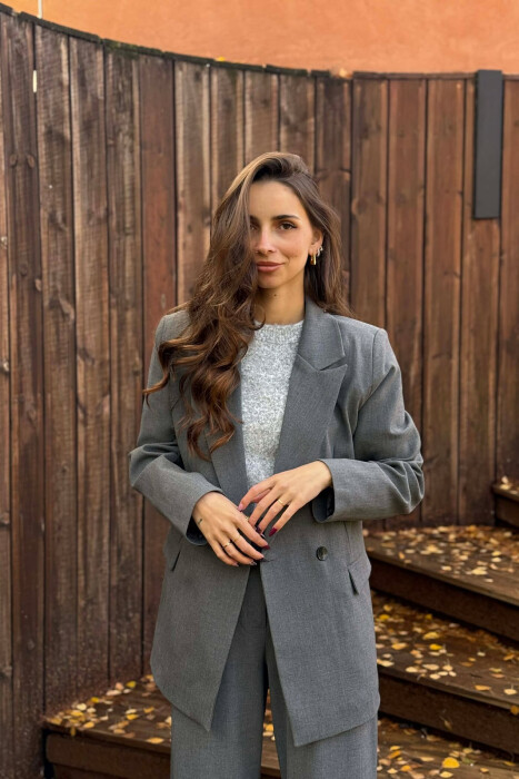 SET NJË NGJYRËSH XHAKETË KLASIKE+PANTALLONA PËR FEMRA NË NGJYRË GRI - 3